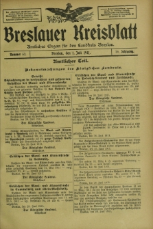 Breslauer Kreisblatt : amtliches Organ für den Landkreis Breslau. Jg.79, nr 52 (1 Juli 1911) + dod.