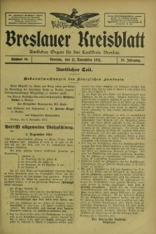 Breslauer Kreisblatt : amtliches Organ für den Landkreis Breslau. Jg.79, nr 90 (11 November 1911) + dod.