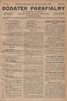 Dodatek Parafjalny do tygodnika „Niedziela” Parafji Matki Boskiej Anielskiej w Dąbrowie-Górniczej. 1937, nr 12