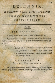 Dziennik Wyroków Sądu Kassacyinego Xsięstwa Warszawskiego. T.1, Oddział 5, nr 55 (31 maja 1811)