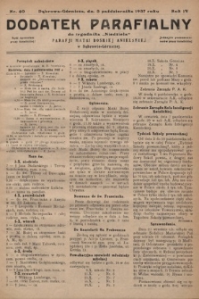 Dodatek Parafjalny do tygodnika „Niedziela” Parafji Matki Boskiej Anielskiej w Dąbrowie-Górniczej. 1937, nr 40