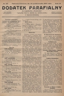 Dodatek Parafjalny do tygodnika „Niedziela” Parafji Matki Boskiej Anielskiej w Dąbrowie-Górniczej. 1937, nr 43