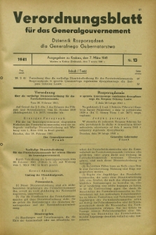 Verordnungsblatt für das Generalgouvernement = Dziennik Rozporządzeń dla Generalnego Gubernatorstwa. 1941, Nr. 13 (7 März)