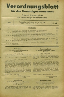 Verordnungsblatt für das Generalgouvernement = Dziennik Rozporządzeń dla Generalnego Gubernatorstwa. 1941, Nr. 42 (16 Mai)