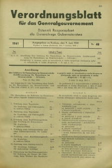 Verordnungsblatt für das Generalgouvernement = Dziennik Rozporządzeń dla Generalnego Gubernatorstwa. 1941, Nr. 48 (9 Juni)