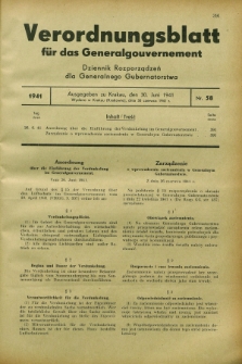 Verordnungsblatt für das Generalgouvernement = Dziennik Rozporządzeń dla Generalnego Gubernatorstwa. 1941, Nr. 58 (30 Juni)