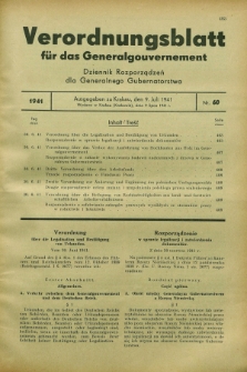 Verordnungsblatt für das Generalgouvernement = Dziennik Rozporządzeń dla Generalnego Gubernatorstwa. 1941, Nr. 60 (9 Juli)