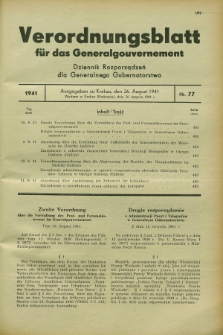 Verordnungsblatt für das Generalgouvernement = Dziennik Rozporządzeń dla Generalnego Gubernatorstwa. 1941, Nr. 77 (26 August)