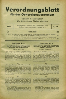 Verordnungsblatt für das Generalgouvernement = Dziennik Rozporządzeń dla Generalnego Gubernatorstwa. 1941, Nr. 79 (3 September) + zał.