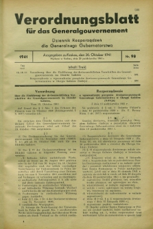 Verordnungsblatt für das Generalgouvernement = Dziennik Rozporządzeń dla Generalnego Gubernatorstwa. 1941, Nr. 98 (20 Oktober)