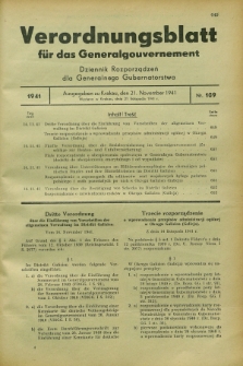 Verordnungsblatt für das Generalgouvernement = Dziennik Rozporządzeń dla Generalnego Gubernatorstwa. 1941, Nr. 109 (21 November)