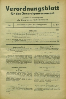Verordnungsblatt für das Generalgouvernement = Dziennik Rozporządzeń dla Generalnego Gubernatorstwa. 1941, Nr. 115 (6 Dezember)