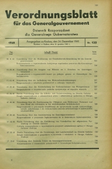 Verordnungsblatt für das Generalgouvernement = Dziennik Rozporządzeń dla Generalnego Gubernatorstwa. 1941, Nr. 120 (24 Dezember)