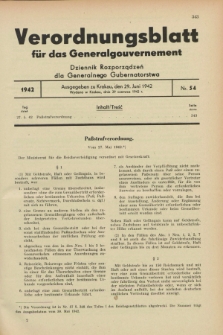 Verordnungsblatt für das Generalgouvernement = Dziennik Rozporządzeń dla Generalnego Gubernatorstwa. 1942, Nr. 54 (29 Juni)