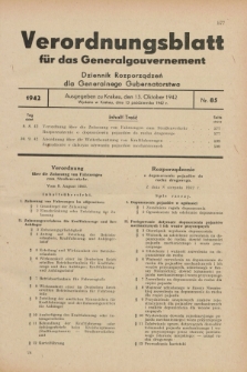 Verordnungsblatt für das Generalgouvernement = Dziennik Rozporządzeń dla Generalnego Gubernatorstwa. 1942, Nr. 85 (13 Oktober)