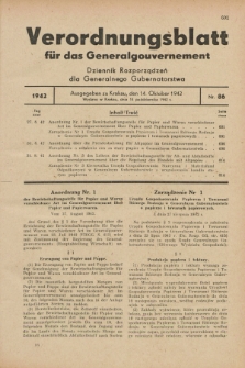 Verordnungsblatt für das Generalgouvernement = Dziennik Rozporządzeń dla Generalnego Gubernatorstwa. 1942, Nr. 86 (14 Oktober)