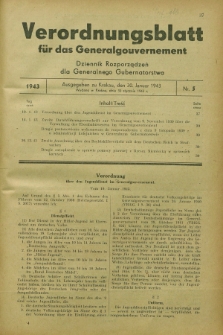Verordnungsblatt für das Generalgouvernement = Dziennik Rozporządzeń dla Generalnego Gubernatorstwa. 1943, Nr. 5 (30 Januar)