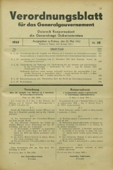 Verordnungsblatt für das Generalgouvernement = Dziennik Rozporządzeń dla Generalnego Gubernatorstwa. 1943, Nr. 38 (20 Mai)