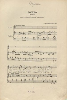 3 mélodies : pour chant avec accompt. de piano : Op. 17. No. 3, Boléro