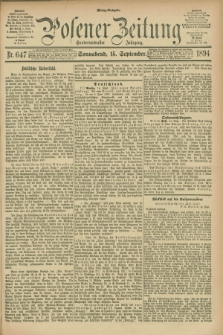 Posener Zeitung. Jg.101, Nr. 647 (15 September 1894) - Mittag=Ausgabe.