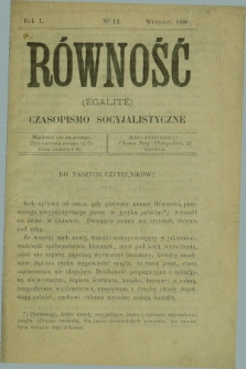Równość = Égalité : czasopismo socyjalistyczne. R.1, No 12 (wrzesień 1880)