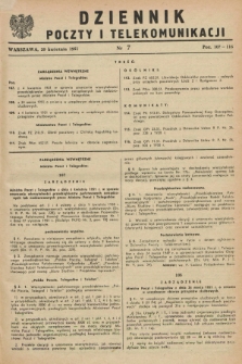 Dziennik Poczty i Telekomunikacji. 1951, nr 7 (20 kwietnia)