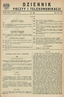 Dziennik Poczty i Telekomunikacji. 1951, nr 23 (5 grudnia) + dod.