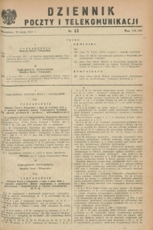Dziennik Poczty i Telekomunikacji. 1953, nr 13 (20 maja) + dod.
