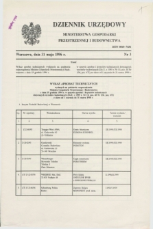 Dziennik Urzędowy Ministerstwa Gospodarki Przestrzennej i Budownictwa. 1996, nr 3 (31 maja)