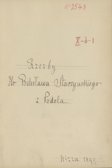 „Rzeźby hr. Bolesława Starzyńskiego z Podola. Nizza 1899”