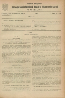 Dziennik Urzędowy Wojewódzkiej Rady Narodowej w Koszalinie. 1954, nr 9 (18 sierpnia)