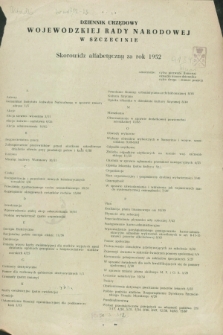 Dziennik Urzędowy Wojewódzkiej Rady Narodowej w Szczecinie. 1952, Skorowidz alfabetyczny za rok 1952
