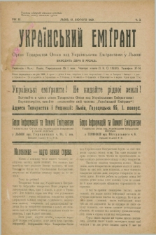 Ukraïns'kij Emigrant : organ Tovaristva Opìki nad Ukraïns'kimi Emìgrantami u L'vovi. R.3, č. 3 (15 lûtogo 1929)