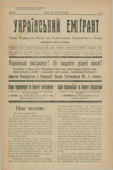 Ukraïns'kij Emigrant : organ Tovaristva Opìki nad Ukraïns'kimi Emìgrantami u L'vovi. R.3, č. 4 (28 lûtogo 1929)