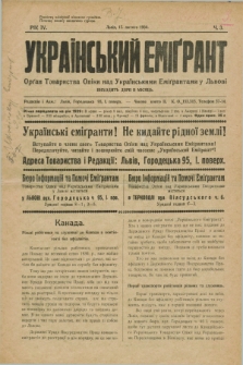 Ukraïns'kij Emigrant : organ Tovaristva Opìki nad Ukraïns'kimi Emìgrantami u L'vovi. R.4, č. 3 (15 lûtogo 1930)
