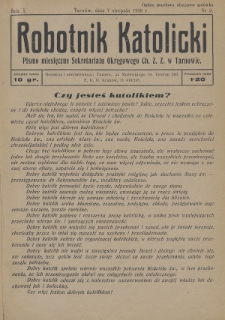 Robotnik Katolicki : pismo miesięczne Sekretariatu Okręgowego Ch. Z. Z. w Tarnowie. 1938, nr 2