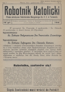 Robotnik Katolicki : pismo miesięczne Sekretariatu Okręgowego Ch. Z. Z. w Tarnowie. 1938, nr 4