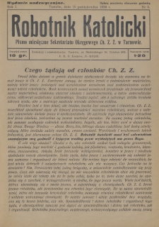 Robotnik Katolicki : pismo miesięczne Sekretariatu Okręgowego Ch. Z. Z. w Tarnowie. 1938, nr 5, wydanie nadzwycznajne