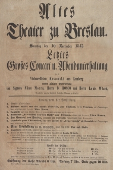 Altes Theater zu Breslau : Sonntag den 10. December 1843 : letztes grosses Concert u. Abendunterhaltung des Violoncellisten Kossowski aus Lemberg