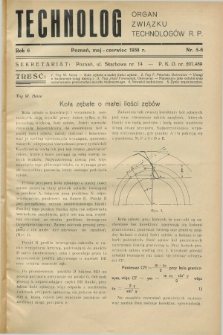 Technolog : organ Związku Technologów R.P. R.6, Nr. 5/6 (maj/czerwiec 1938)