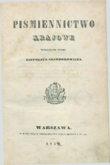 Piśmiennictwo Krajowe. 1841, Spis rzeczy zawartych w Piśmiennictwie Krajowém wydawanem przez Hippolita Skimbrowicza w 1841 r.