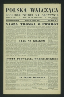 Polska Walcząca - Żołnierz Polski na Obczyźnie = Fighting Poland : weekly for the Polish Forces. R.8, nr 33 (17 sierpnia 1946)