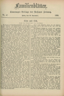 Familienblätter : Sonntags-Beilage der Posener Zeitung. 1881, Nr. 47 (20 November)