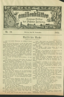 Familienblätter : Sonntags-Beilage der Posener Zeitung. 1894, Nr. 39 (30 September)
