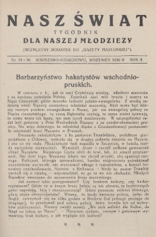 Nasz Świat : tygodnik dla naszej młodzieży : bezpłatny dodatek do „Gazety Mazurskiej”. 1930, nr 35-36