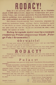 Rodacy! Dnia 27 i 28 czerwca 1931 r. odbędzie się w Gdańsku zjazd 25.000 hitlerowców
