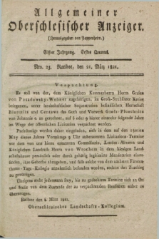 Allgemeiner Oberschlesischer Anzeiger. Jg.11, Quartal 1, Nro. 23 (21 März 1821) + dod.