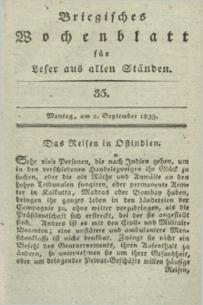 Briegisches Wochenblatt für Leser aus allen Ständen. [Jg.25], [nr] 35 (2 September 1833) + dod.