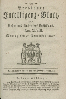 Breslauer Intelligenz-Blatt : zum Besten und Nutzen des Publikums. 1837, Nro. 48 (27 November) + dod.