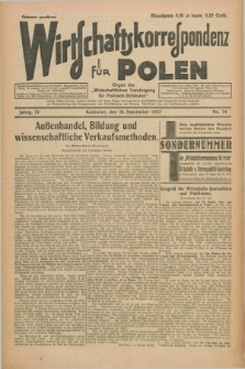 Wirtschaftskorrespondenz für Polen : organ der „Wirtschaftlischen Vereinigung für Polnisch-Schlesien”. Jg.4, Nr. 74 (14 September 1927)